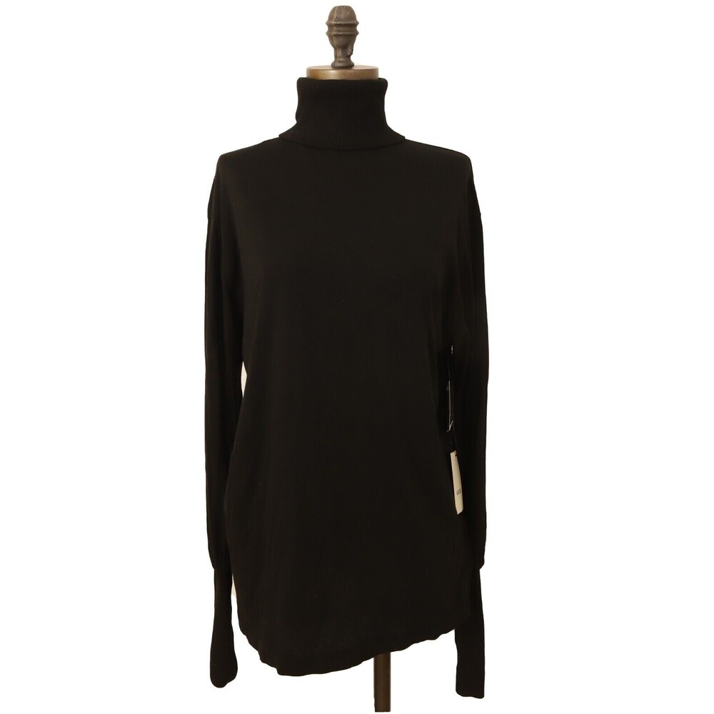AGOLDE Funnel Neck Top Size XS Bishop Sleeve Supima Cotton Black $98 NWT B9